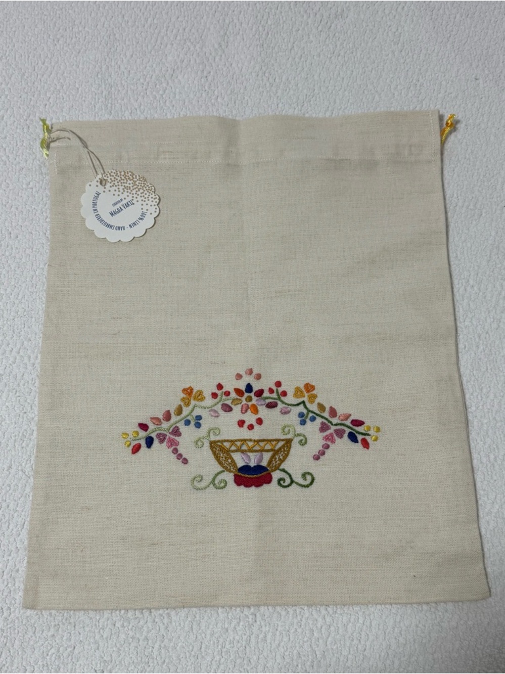 Magda Vakil Linen Drawstring Pouch Hand Embroidered Duster